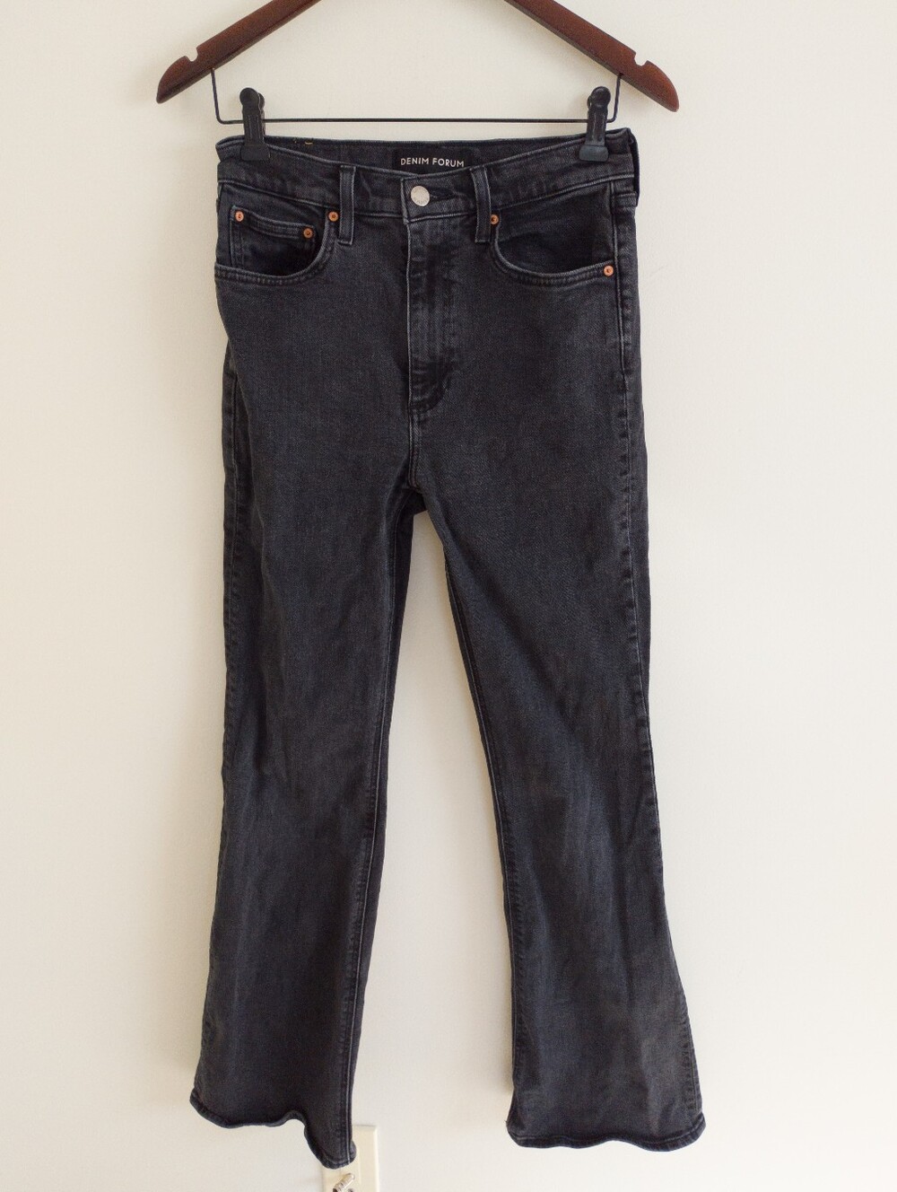 Denim Forum Aritzia The Twiggy High Rise Flare Jeans Washed Black 27